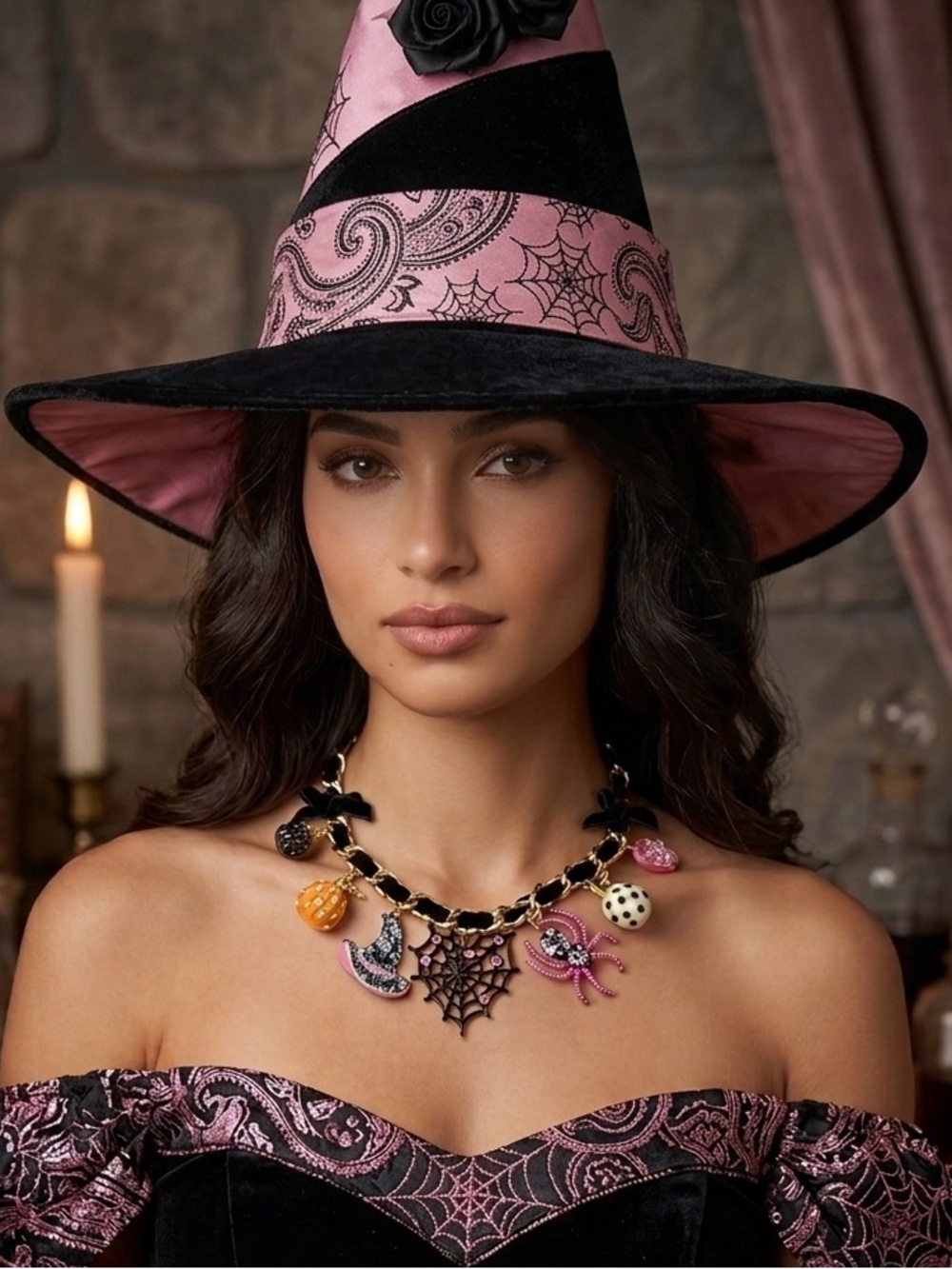 Betsy Johnson Halloween Statement Necklace - Pink and Black Necklace